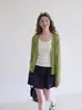 Cardigã de tricô de seda gelada verde para proteção solar feminina, camisa fina para ar condicionado, xale de verão para usar com vestidos e regatas