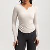 Otoño e Invierno Nueva Ropa de Yoga para Mujer Enterizo Cuello en V Deportivo Manga Larga Ajustada Camiseta para Correr Fitness Ropa Top