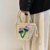 Bolsito de Hada Bolso de Paja de Verano para Niña de las Flores Bolso Cubo Tejido Estilo Vacacional Bolso Cruzado de Playa para Mujer