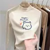 Camiseta térmica de forro polar con cuello alto medio para niña, nuevo estilo otoño/invierno 2026, ropa interior para niños, cálida camiseta de manga larga cepillada