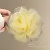 Presilha de Cabelo Garra para Mulheres com Toque de Luxo, Piranha de Cabelo Amarela Floral em Rede, Presilha de Tubarão para Parte de Trás da Cabeça, Acessório de Cabelo para Meio Preso, Piranha de Cabelo