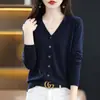 Directo del FabricanteModerna Nueva Chaqueta de Punto con Cuello en V para Mujer, Fina y Holgada para Primavera y Otoño, Estilo Moderno