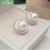 Pendientes de plata de ley S925 con perla de concha pendientes vacíos para mujer pendientes de plata materiales hechos a mano accesorios semiacabados para bricolaje