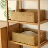 1 pieza Canasta de Almacenamiento Tejida a Mano de Ratán - Duradera Rectangular de Mimbre para Baño, Dormitorio, Sala de Estar, Decoración del Hogar, Canasta de Almacenamiento Multifuncional, Canasta de Almacenamiento Estilo Minimalista