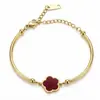 Pulseira de Aço Inoxidável com Flor de Cinco Pétalas Cruzada Europeia e Americana Nicho Sensação de Alto Padrão Titânio Banhado a Ouro 18K Flor Presente para o Festival Qixi
