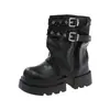 Botas Cortas de Moda con Hebilla de Cuero Botas de Personalidad para Mujer Motocicleta Persona Baja Chica Popular Apiladas 2026 Nuevas Suela Gruesa Estilo Pierna de Pantalón
