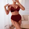 Conjunto de Lencería Sexy de Encaje Rojo Europeo y Americano Transfronterizo, Conjunto de Dos Piezas Sexy con Sujetador Push-Up y Bragas