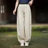 Nuevos pantalones de algodón y lino estilo chino, nueva colección 2026, versátiles y elegantes, con cintura elástica, adecuados para primavera y otoño, con un diseño de corte holgado inspirado en el Zen