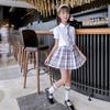 Uniforme jk para niñas, camisa de verano japonesa auténtica para escuela primaria, conjunto de falda a cuadros, conjunto completo, falda plisada de estilo universitario