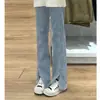 Talla grande Jeans Rectos con Abertura de Cintura Alta para Mujer Hermana Gordita Otoño 2024 Nuevos Pantalones Sueltos de Pierna Ancha