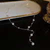 Collar de Bola Redonda con Acabado Cepillado Plateado, Cadena Larga, Colgante que No se Desvanece, Estilo Francés, Gama Alta, Elegante, Cadena para Suéter de Lujo Ligero