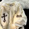 Sudadera con Cárdigan con Capucha de Patrón Cruzado Retro Americano para Hombres y Mujeres, Chaqueta Holgada de Pareja Moderna para Primavera y Otoño