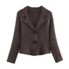 Fabricantes Mayoristas de Ropa para Mujer Transfronterizos 2025 Nuevo Color Café Botón de Joyería Retro Chaqueta Corta de Traje de Punto con Solapa