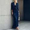 2026 Nuevo Amazon TK Moda Femenina Europea y Americana Diseño de Comercio Exterior Vestido Largo Casual Elegante con Cuello Oscilante Estiloso