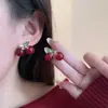 Brincos de Resina Agulha de Prata com Diamantes, Estilo Cereja Vermelha Ankara, Frescos e Doces, Versáteis, Modernos, Simples, Únicos, Sem Cobre, para Mulheres