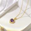 Collar de Acero de Titanio Amor Zirconio Púrpura Estilo Coreano Joyería para Mujer Color Libre Diamante Corazón del Océano Colgante Collar Clavícula Accesorios