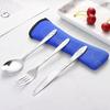 Cuchillo, tenedor y cuchara para carne de acero inoxidable estilo occidental, bolsa de tela, vajilla occidental portátil, juego de regalo creativo de tres piezas, suministro transfronterizo