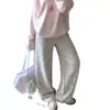 Pantalones de punto de pierna ancha con estampado de pata de gallo para mujer para otoño e invierno, corte holgado, cintura alta, versátiles, con caída, casuales, adelgazantes, de pierna recta, hasta el suelo
