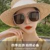 Lentes de Sol para Mujer, Estilo Coreano Moderno Coreano Bibi Lentes de Sol con Montura Cuadrada Grande, Gafas Estilo Celebridad de Internet Blanco Roto