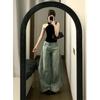 Jeans Retro Americano de Calle para Mujer, Novedad Verano 2025 de Cintura Alta, Holgados, Adelgazantes, de Largo hasta el Suelo, Pierna Ancha, Modernos