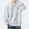 Moletom texturizado super macio com estampa irregular para homens, estilo americano outonal, solto, moderno, blocos de cor, imitação de duas peças, top base