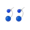 Pendientes de Plata de Ley S925 para Mujer, Pendientes de Perlas Redondas de Ágata Azul, Pendientes de Moda Retro Estilo Chino