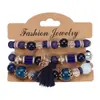 Pulseira Color Block Personalizada para Mulheres, Pulseira de Contas de Vidro Boêmia Multicamadas, Torre Eiffel com Borla, Venda Quente Transfronteiriça