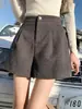 Shorts de lã femininos, novo estilo outono 2026, cintura alta, corte A, emagrecedor, casual, solto, perna larga, estilo boot shorts A14149