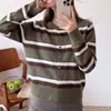 Novedad Primavera/Otoño 2026 Cárdigan de Punto con Cuello Redondo de Corazón para Mujer Raya Horizontal Holgado Tacto de Alta Gama Ligero Manga Larga Ropa de Abrigo