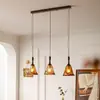 Lámpara colgante de mesita de noche para dormitorio, barra de bar de madera maciza y vidrio estilo retro americano, estilo wabi-sabi, lujo ligero, lámpara colgante pequeña de alta gama para comedor
