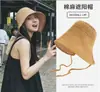 Chapéu de pescador de algodão e linho estilo japonês para mulheres, novo modelo de verão com tira preta, plissado, para proteger do sol, design artístico vintage, faz o rosto parecer menor, chapéu de proteção solar