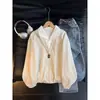 Moletom Masculino de Outono com Padrão de Espiga de Trigo Falso Duas Peças Americano Cleanfit Patchwork Gola Lapela Alta Inteligência Casal Manga Longa