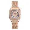 Reloj de Cuarzo para Mujer Cuadrado Totalmente Incrustado con Pedrería, Correa de Pulsera Plateada, Esfera con Números Romanos, Lujoso Reloj de Pulsera para Dama