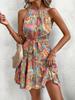 Vestido de Primavera y Verano para Mujer Europeo y Americano Amazon Transfronterizo Comercio Exterior Falda Midi con Tirantes Estampada con Cordones para Mujer en Stock