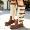 Botas largas multicolores de estilo retro para niños, estilizan y son versátiles, diseño de suela gruesa para niñas, artículo moderno y de moda, botas de montar