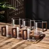Nuevo Juego de Tazas de Té de Vidrio Estilo Chino para Uso en Casa en la Sala de Estar, Taza de Agua Resistente a Altas Temperaturas con Mango de Madera, Taza de Lujo de Gama Alta para Oficina