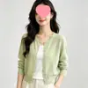Cardigã de malha liso estilo coreano com botões dourados pequenos e gola redonda para mulheres, novo design de início de outono, top de nicho na cor vermelha da moda