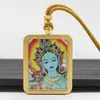Tangka de Acero de Titanio Dorado Pintado a Mano Parcial, Tara Verde, Tara Blanca, Buda de la Medicina Tangka, Amuleto de Buda Portátil, Productos Culturales y Creativos de Templos