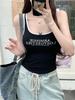 Verão Estilo Americano Retro Hot Girl Carta Impressa Camisola Desgaste Interno das Mulheres Desgaste Exterior Slim-fit Slim-fit Base Top Trendy