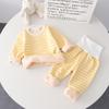Roupas Infantis Primavera e Outono Conjunto de Roupa Íntima Térmica para Bebê Listrado Cintura Alta Proteção da Barriga Lã Atacado para Crianças Pequenas e Bebês