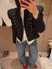 Chaqueta corta estilo europeo y americano con cuello alto, botón vintage y decoración de hebilla dorada, blazer ajustado estilo Chanel, suministro transfronterizo