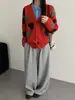 Moda de Inverno 2025 Versátil Gola V Emagrecedor e Rejuvenescedor Padrão Diamante Cardigan Suéter de Tricô com Estilo Relaxado e Design de Coração