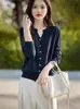 24 Novos Cardigans de Lã com Gola V e Manga Longa para Outono Feminino Cor Lisa Solto Versátil Top Simples Elegante Cardigan Slim
