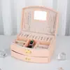 Caja de Joyería con Cerradura de Doble Capa Cajón para Pendientes Joyas Caja de Almacenamiento Caja de Almacenamiento de Joyas Caja de Joyería para Regalo Infantil