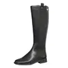 Versión de piel de vaca de las botas largas pequeñas estilo Chanel para mujer, botas de jinete estilizadas, botas altas con cremallera trasera plana, botas Chelsea, botas largas