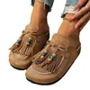 En stock 2026 transfronterizo verano nuevo mujer sandalias planas retro con borlas y cuentas de punta cerrada versátiles casuales para mujer
