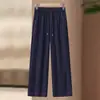 Calça jeans casual de perna larga para o outono da mamãe, roupas para mulheres de meia-idade, cintura elástica, calça reta emagrecedora para maiores de 50 anos