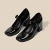 Otoño Invierno 2026 Punta Cuadrada Hebilla Retro Francés Versátil Zapatos de Salón Tacón Grueso Tacones Altos Zapato Mary Jane de Una Correa Mujer Nuevo