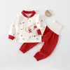 Roupa Vermelha de Ano Novo para Bebê Algodão Puro Classe A Conjunto de Duas Peças Justo Cintura Alta Proteção da Barriga Conjunto de Roupas e Calças de Outono para Bebês