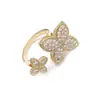 Anel de Trevo Cravejado com Diamantes Estilo Minimalista de Luxo Leve Anel Aberto Ajustável para Dedo Indicador Elegante Francês Joias Ins